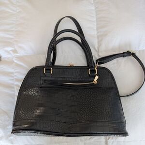 Elegant Black Crocodile-Embossed Handbag